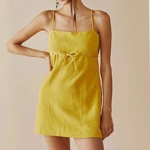 Free People FP Beach Rosie Mini Dress Babydoll Drawstring Free-est Knit Yellow S